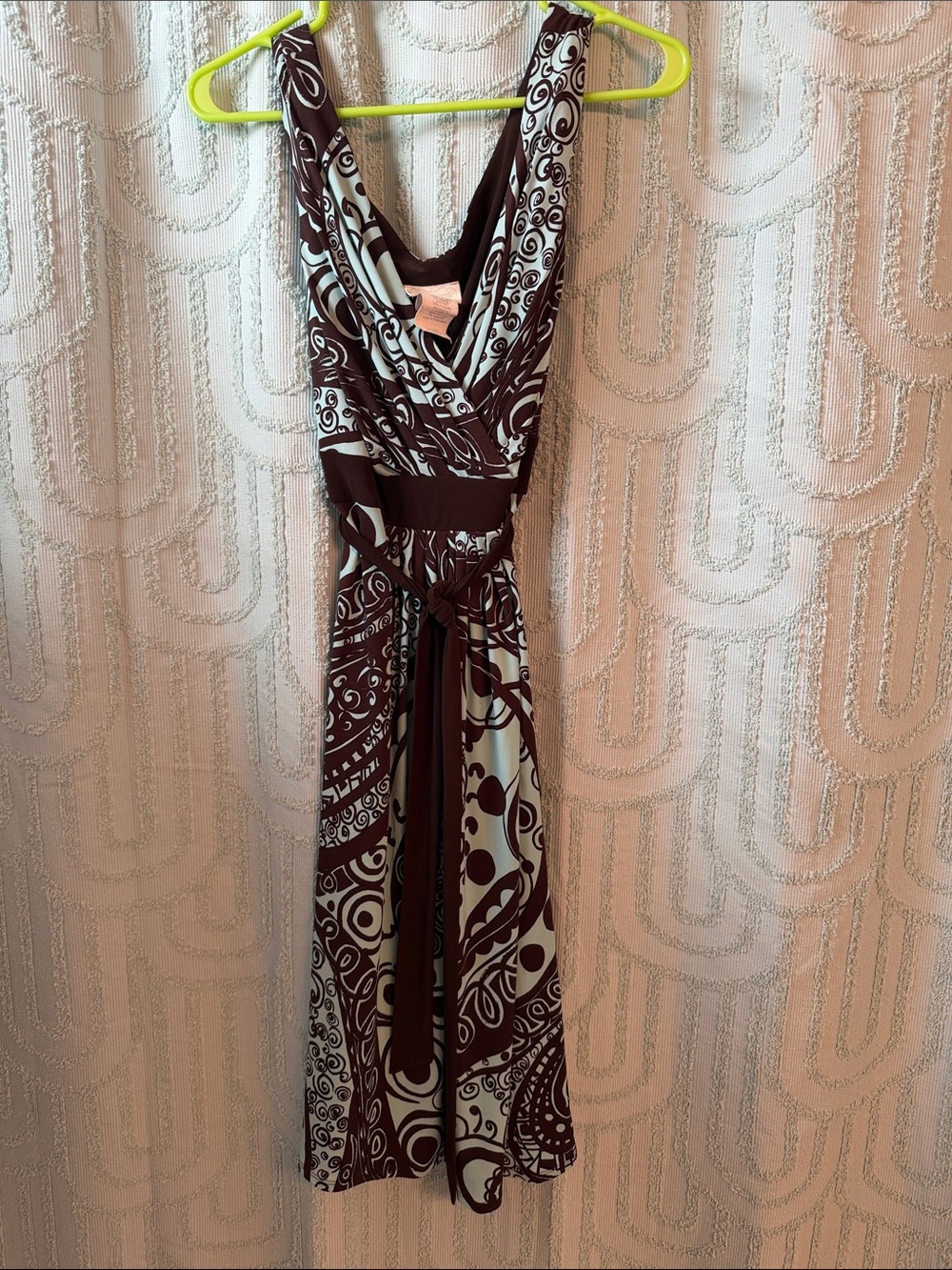 Brown and Aqua Paisley Midi Dress